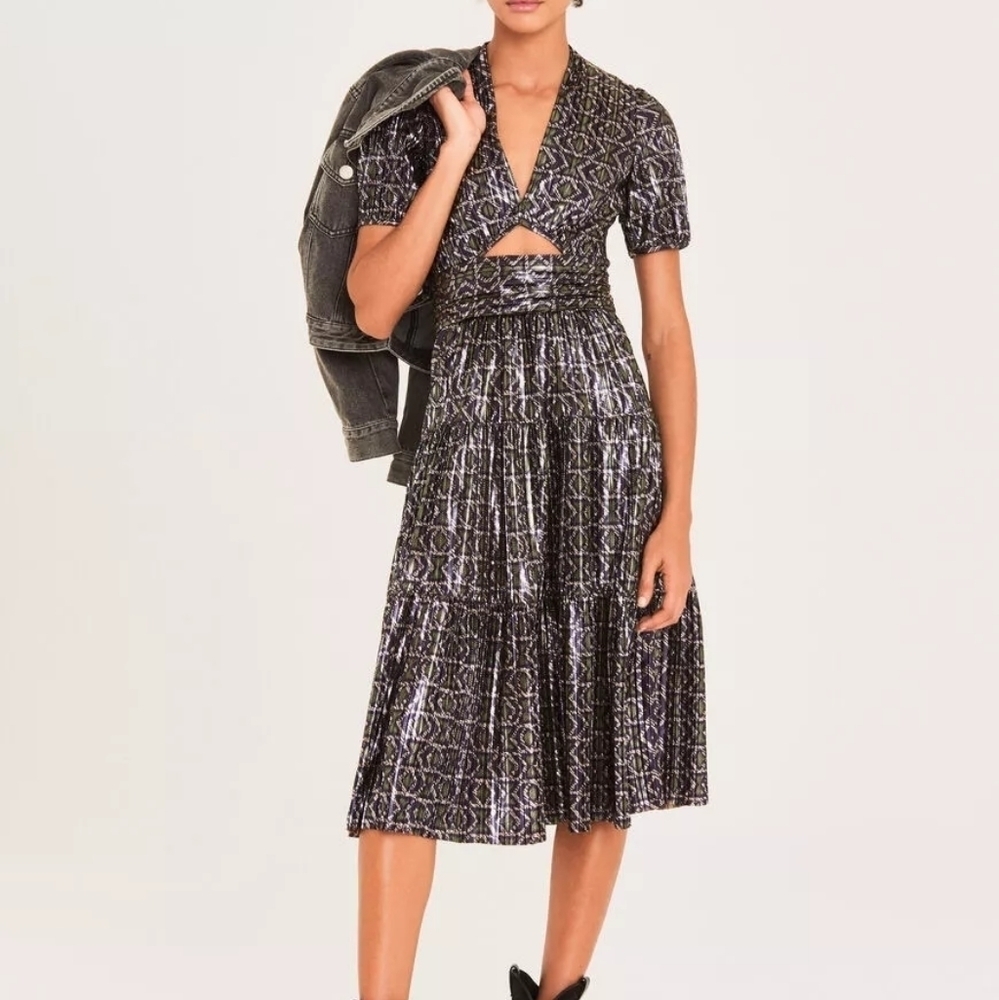 Ba&sh Dress Posy Metallic Holiday‎ Party Midi Sz L US 8